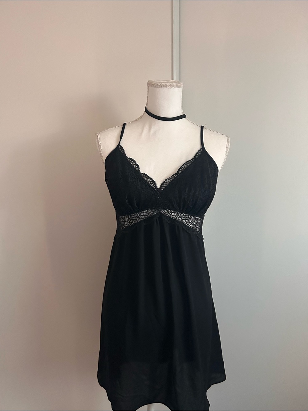 INC International Concepts Black Lace-Trim Chemise